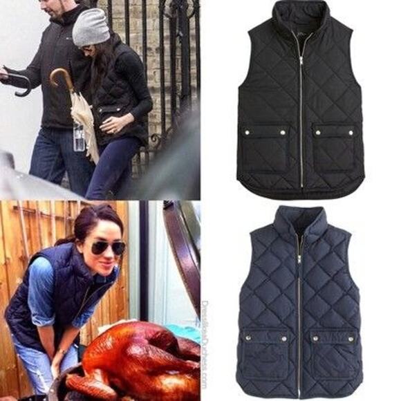 J.Crew Excursion Quilted Vest Black Womens XS Down Feathers Puffer Meghan Markle - Picture 7 of 9